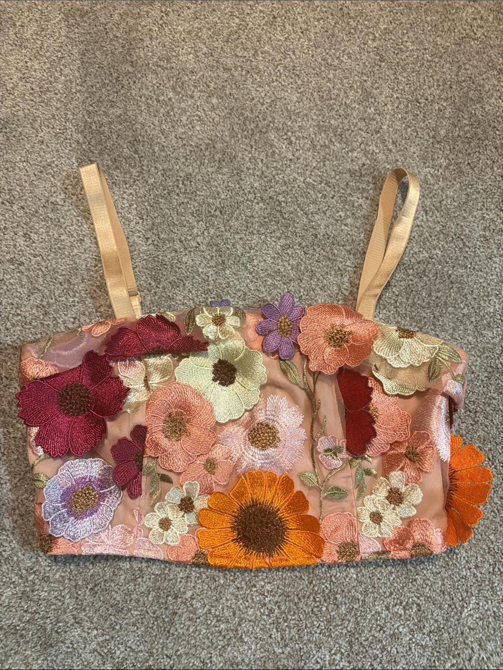 Altar'd State Peach Floral Appliqué Crop Top